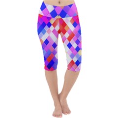 Squares Pattern Geometric Seamless Lightweight Velour Cropped Yoga Leggings by Dutashop