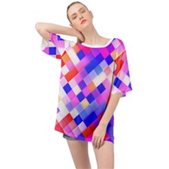 Squares Pattern Geometric Seamless Oversized Chiffon Top by Dutashop