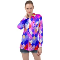 Squares Pattern Geometric Seamless Long Sleeve Satin Shirt