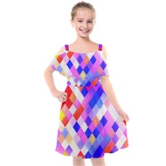 Squares Pattern Geometric Seamless Kids  Cut Out Shoulders Chiffon Dress