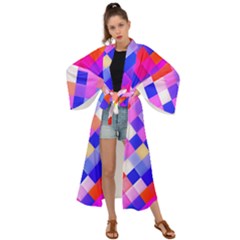 Squares Pattern Geometric Seamless Maxi Kimono