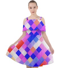 Squares Pattern Geometric Seamless Cut Out Shoulders Chiffon Dress by Dutashop