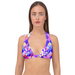 Squares Pattern Geometric Seamless Double Strap Halter Bikini Top by Dutashop