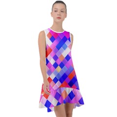 Squares Pattern Geometric Seamless Frill Swing Dress by Dutashop