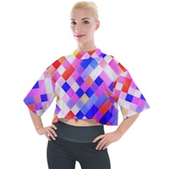 Squares Pattern Geometric Seamless Mock Neck Tee by Dutashop