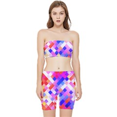 Squares Pattern Geometric Seamless Stretch Shorts And Tube Top Set by Dutashop