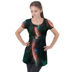   Space Galaxy Puff Sleeve Tunic Top by IIPhotographyAndDesigns