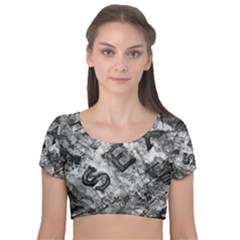 Sex Painting Word Letters Velvet Short Sleeve Crop Top  by Dutashop