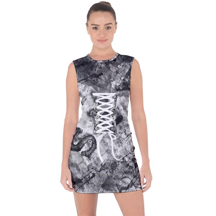 Sex Painting Word Letters Lace Up Front Bodycon Dress