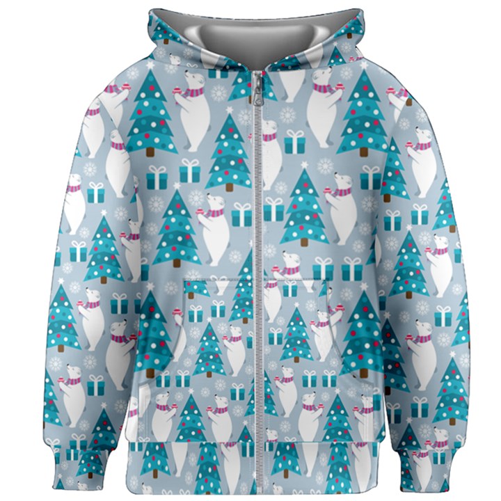 Bear Loves Christmas Tree Bear Loves Christmas Tree Kids  Zipper Hoodie Without Drawstring