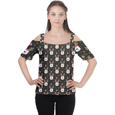 Bear Rein Deer Christmas Cutout Shoulder Tee by designsbymallika