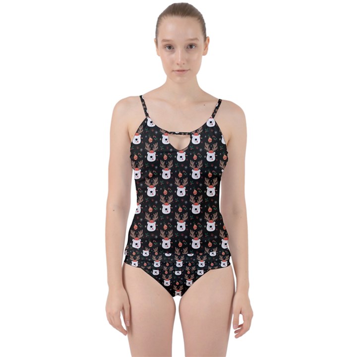 Bear Rein Deer Christmas Cut Out Top Tankini Set