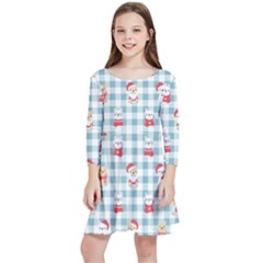 Checks Pattern With Christmas Animals Kids  Quarter Sleeve Skater Dress