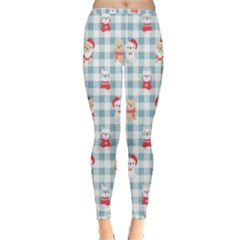 Checks Pattern With Christmas Animals Inside Out Leggings