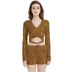 Gc (75) Velvet Wrap Crop Top And Shorts Set