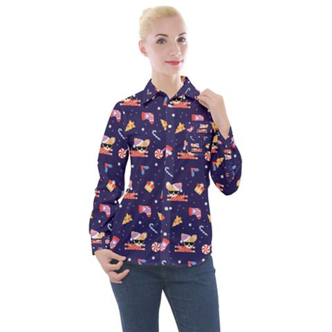 Cat Astro Love Women s Long Sleeve Pocket Shirt by designsbymallika