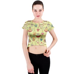 Etnic Cups Pattern Crew Neck Crop Top by designsbymallika