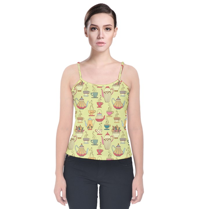 Etnic Cups Pattern Velvet Spaghetti Strap Top