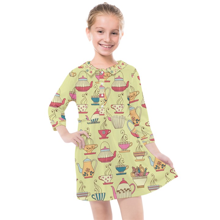 Etnic Cups Pattern Kids  Quarter Sleeve Shirt Dress