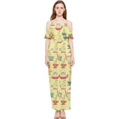 Etnic Cups Pattern Draped Sleeveless Chiffon Jumpsuit