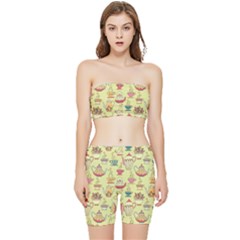 Etnic Cups Pattern Stretch Shorts And Tube Top Set