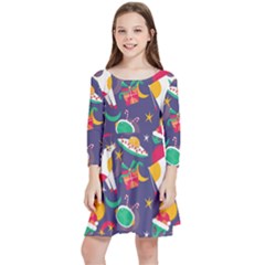 Space Christmas 2 Kids  Quarter Sleeve Skater Dress