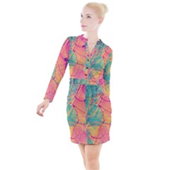 Alcohol Ink Button Long Sleeve Dress by Dazzleway