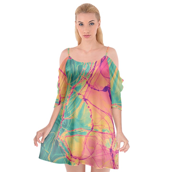 Alcohol ink Cutout Spaghetti Strap Chiffon Dress