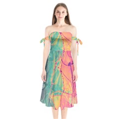 Alcohol Ink Shoulder Tie Bardot Midi Dress