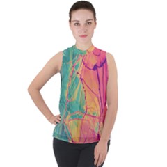 Alcohol Ink Mock Neck Chiffon Sleeveless Top by Dazzleway