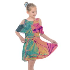 Alcohol Ink Kids  Shoulder Cutout Chiffon Dress by Dazzleway