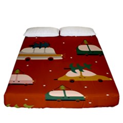 Cute Merry Christmas And Happy New Seamless Pattern With Cars Carrying Christmas Trees Fitted Sheet (california King Size) by EvgeniiaBychkova