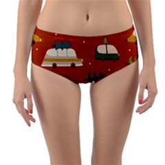 Cute Merry Christmas And Happy New Seamless Pattern With Cars Carrying Christmas Trees Reversible Mid-waist Bikini Bottoms by EvgeniiaBychkova