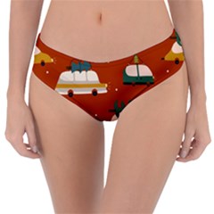 Cute Merry Christmas And Happy New Seamless Pattern With Cars Carrying Christmas Trees Reversible Classic Bikini Bottoms by EvgeniiaBychkova