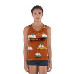 Cute Merry Christmas And Happy New Seamless Pattern With Cars Carrying Christmas Trees Sport Tank Top  by EvgeniiaBychkova