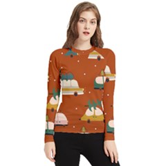 Cute Merry Christmas And Happy New Seamless Pattern With Cars Carrying Christmas Trees Women s Long Sleeve Rash Guard by EvgeniiaBychkova