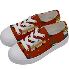 Cute Merry Christmas And Happy New Seamless Pattern With Cars Carrying Christmas Trees Kids  Low Top Canvas Sneakers by EvgeniiaBychkova