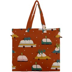 Cute Merry Christmas And Happy New Seamless Pattern With Cars Carrying Christmas Trees Canvas Travel Bag by EvgeniiaBychkova