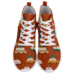 Cute Merry Christmas And Happy New Seamless Pattern With Cars Carrying Christmas Trees Men s Lightweight High Top Sneakers by EvgeniiaBychkova