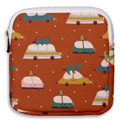 Cute Merry Christmas And Happy New Seamless Pattern With Cars Carrying Christmas Trees Mini Square Pouch by EvgeniiaBychkova