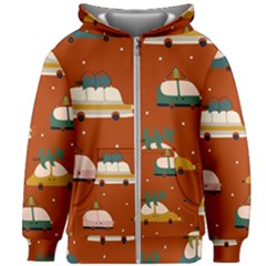 Cute Merry Christmas And Happy New Seamless Pattern With Cars Carrying Christmas Trees Kids  Zipper Hoodie Without Drawstring by EvgeniiaBychkova