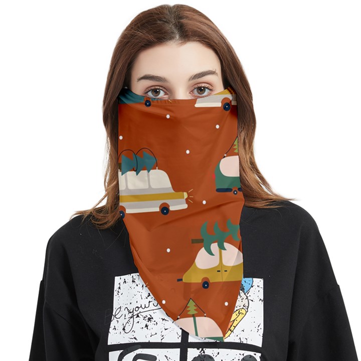 Cute Merry Christmas And Happy New Seamless Pattern With Cars Carrying Christmas Trees Face Covering Bandana (Triangle)