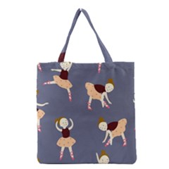 Cute  Pattern With  Dancing Ballerinas On The Blue Background Grocery Tote Bag by EvgeniiaBychkova