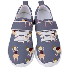 Cute  Pattern With  Dancing Ballerinas On The Blue Background Women s Velcro Strap Shoes by EvgeniiaBychkova