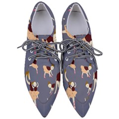 Cute  Pattern With  Dancing Ballerinas On The Blue Background Pointed Oxford Shoes