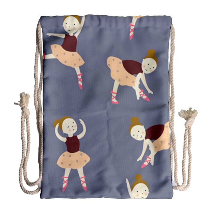 Cute  Pattern With  Dancing Ballerinas On The Blue Background Drawstring Bag (Large)