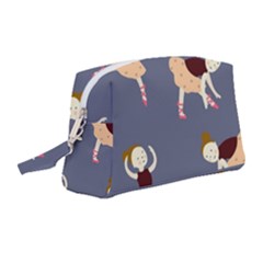 Cute  Pattern With  Dancing Ballerinas On The Blue Background Wristlet Pouch Bag (medium) by EvgeniiaBychkova