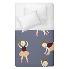 Cute  Pattern With  Dancing Ballerinas On The Blue Background Duvet Cover (single Size) by EvgeniiaBychkova