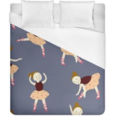 Cute  Pattern With  Dancing Ballerinas On The Blue Background Duvet Cover (california King Size) by EvgeniiaBychkova