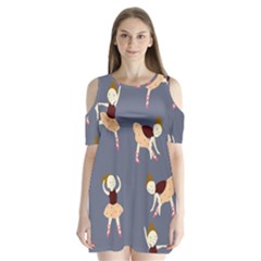 Cute  Pattern With  Dancing Ballerinas On The Blue Background Shoulder Cutout Velvet One Piece by EvgeniiaBychkova